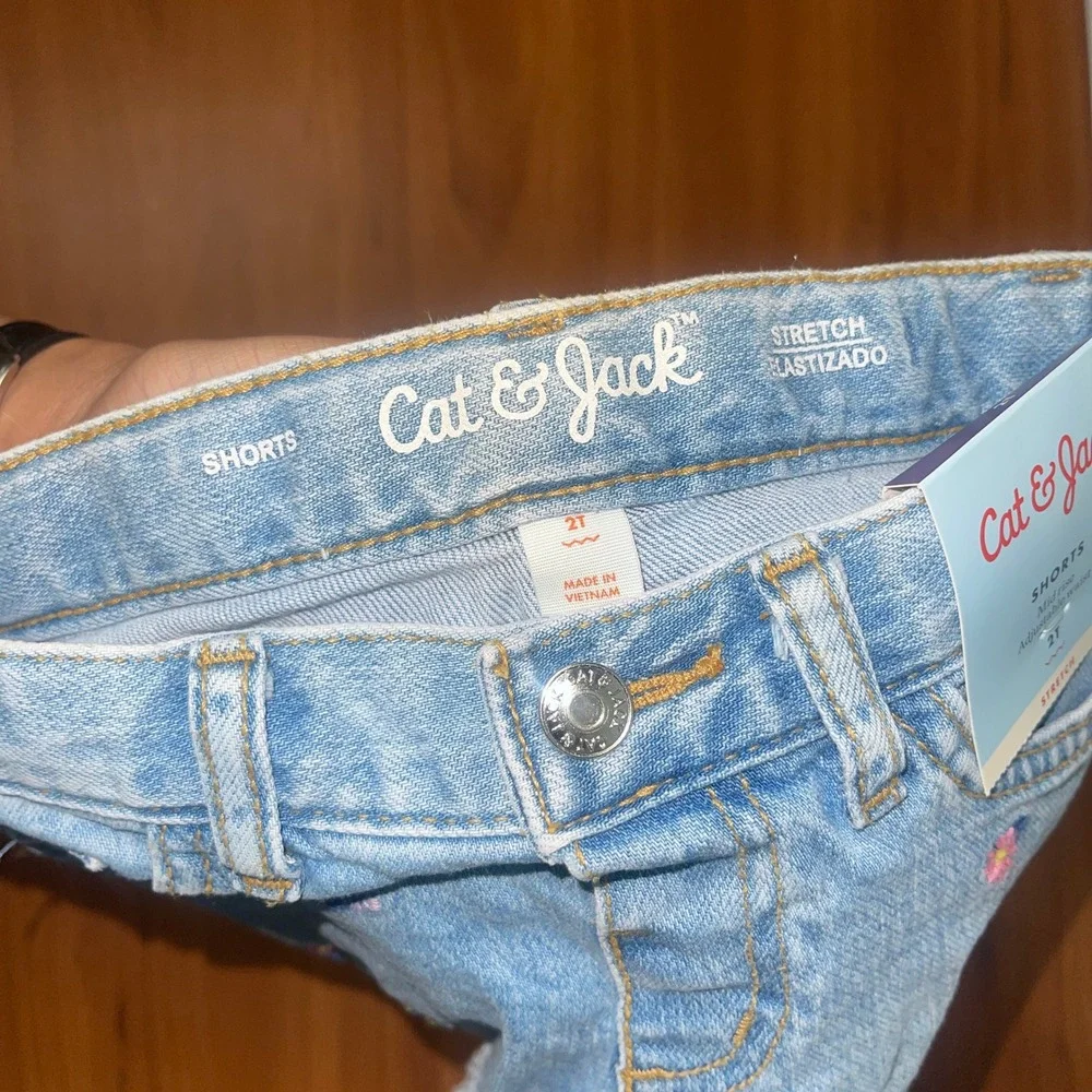 Cat & Jack Toddler Girls 2T Tropical Tank Top and Embroidered Denim Shorts Set